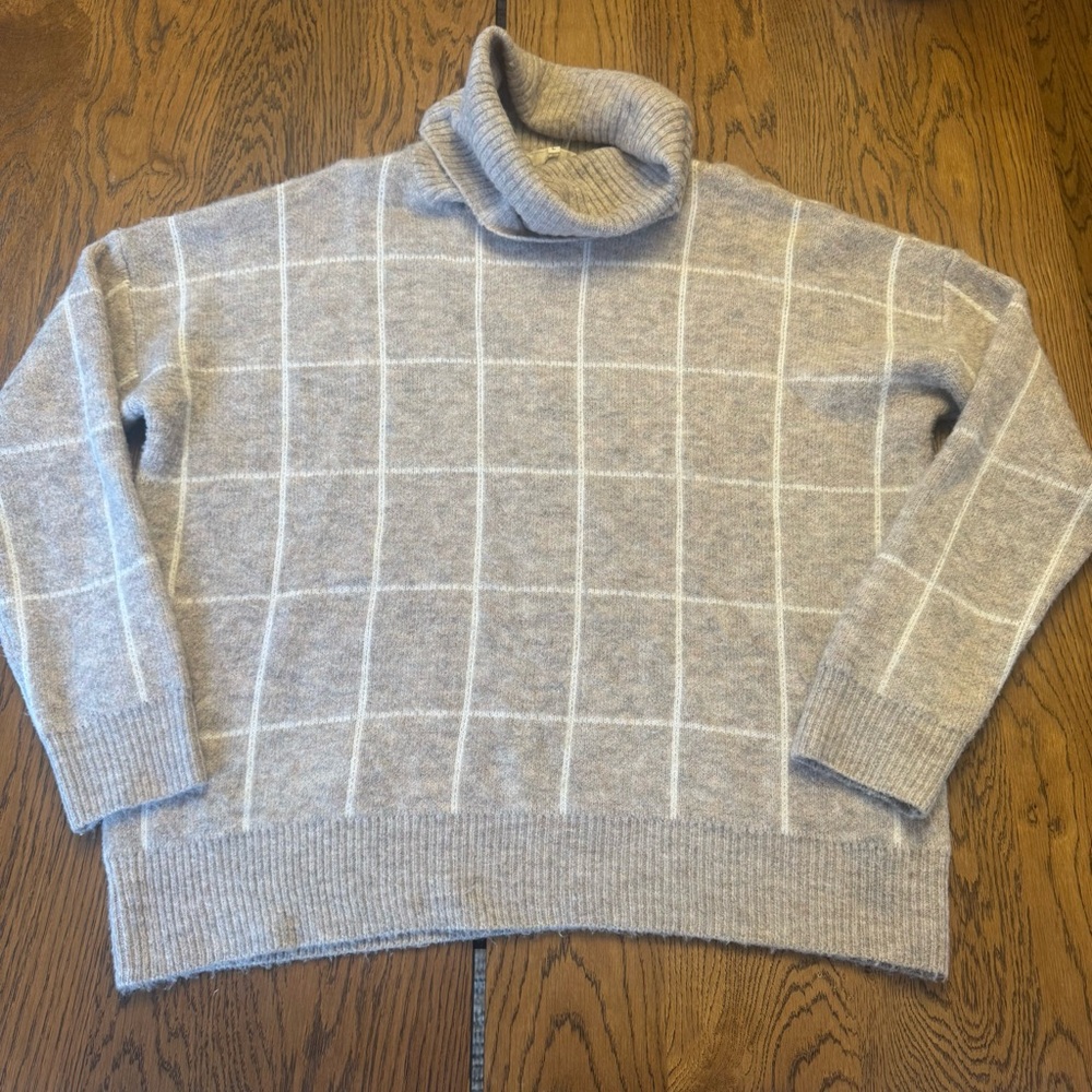 Entro Cowl Neck turtleneck‎ windowpane  Oversized Anthropologie Sweater Large